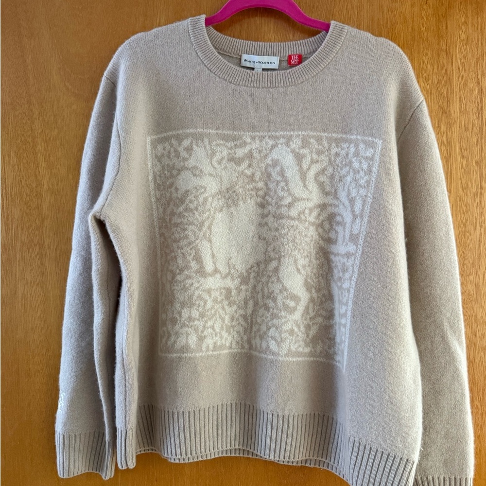 NWT New White + Warren Beige Crewneck Sweater Collab with Met Museum of Art - Picture 5 of 8